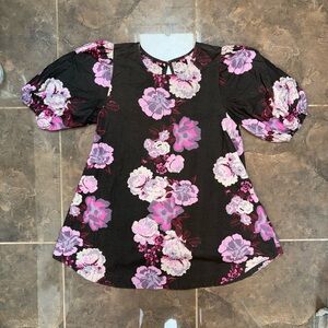 Free people Black Floral Puff Sleeve Dress